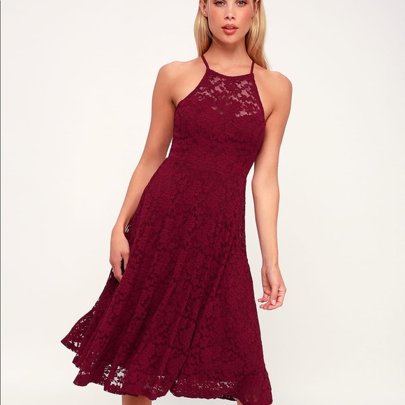 🎉FINAL MARK DOWN Lulu’s BURGUNDY RED LACE MIDI ❤️ - Picture 2 of 5